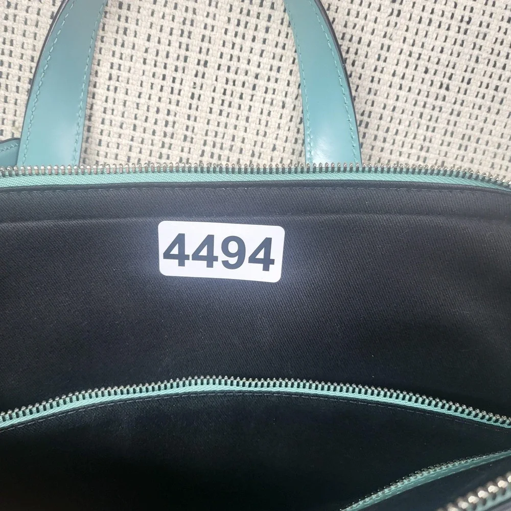 Salvatore Ferragamo Gancini Laptop Bag Womens Large Turquoise Leather‎ Embossed